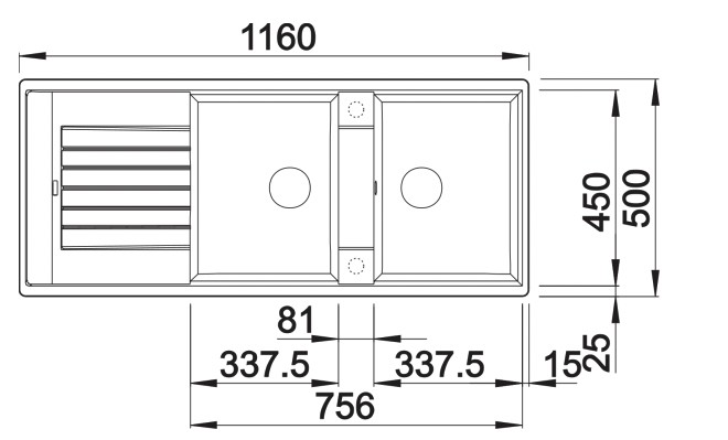 Dubbele spoelbak Blanco 527209 detail 1