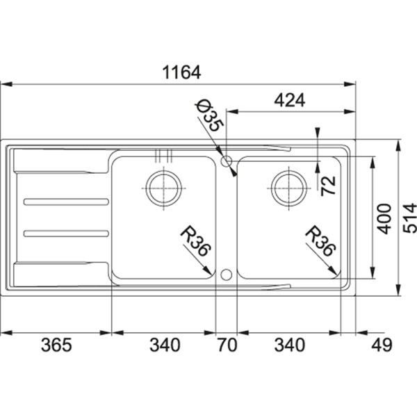 Evier 2 bassins Franke ANX221R1 detail 1