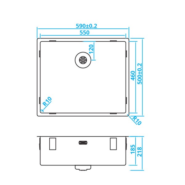 Evier 1 bassin Caressi CAPP55D46R10 detail 1