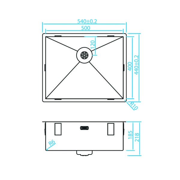 Enkele spoelbak Caressi CAPP50R6R0 detail 1