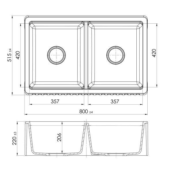 Dubbele spoelbak Caressi CAGR80BK-TB detail 1