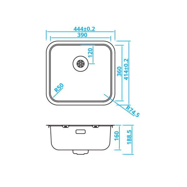 Evier 1 bassin Caressi CABLPP39R50 detail 1