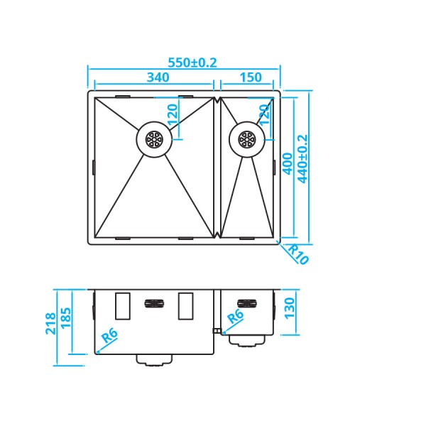 Anderhalve spoelbak Caressi CAPP3415R6R0 detail 1