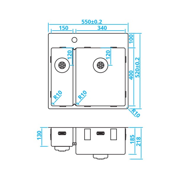 Evier 1 1/2 bassin Caressi CAPP1534KR10 detail 1