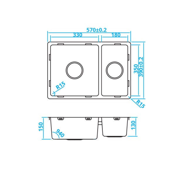 Anderhalve spoelbak Caressi CABL3318R15 detail 1