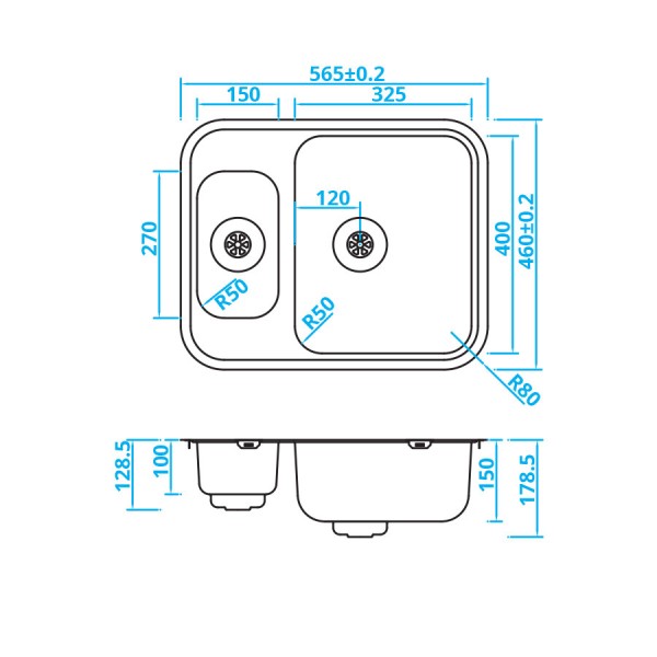 Evier 1 1/2 bassin Caressi CABLPP1532R50 detail 1