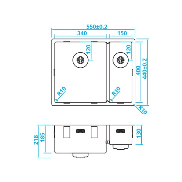 Anderhalve spoelbak Caressi CAPP3415R10 detail 1