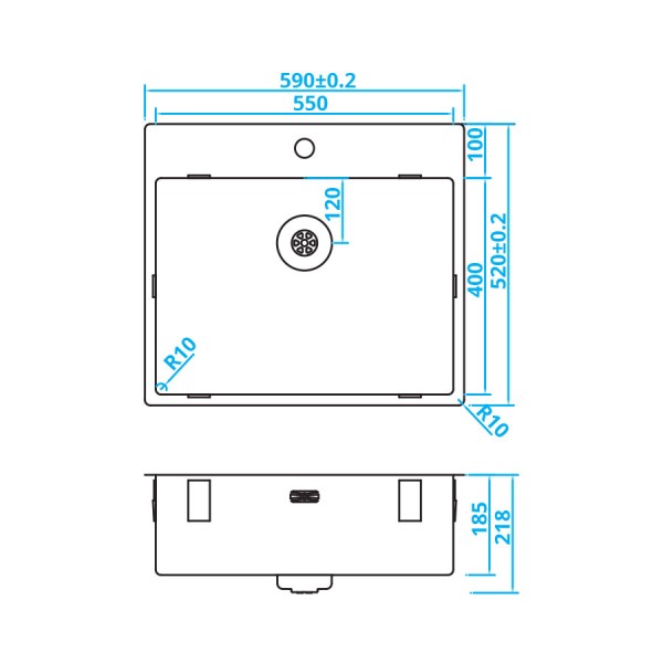 Evier 1 bassin Caressi CAPP55KR10 detail 1