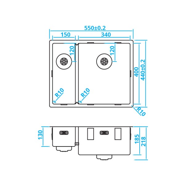 Evier 1 1/2 bassin Caressi CAPP1534R10 detail 1