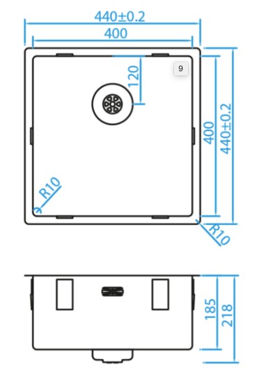 Evier 1 bassin Caressi CAPP40R10GM detail 1