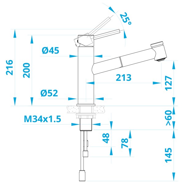 Robinet mono-commande Caressi CA124IU detail 1