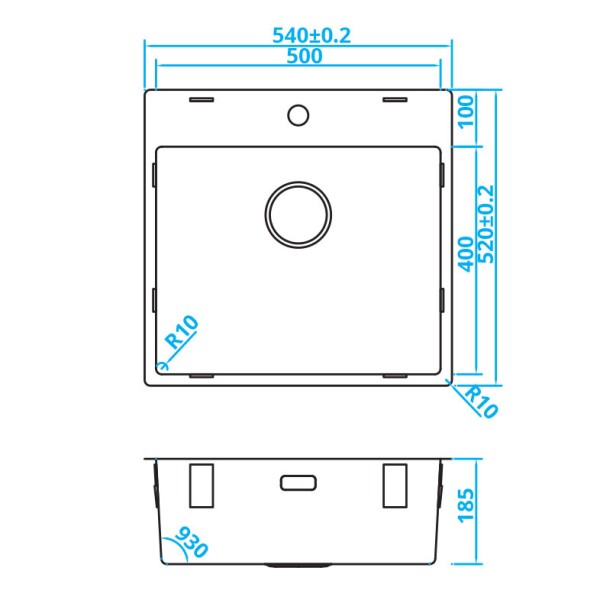 Evier 1 bassin Caressi CABLPP50KR10 detail 1