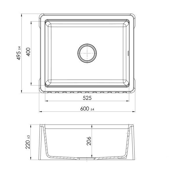 Enkele spoelbak Caressi CAGR60WH-TB detail 1