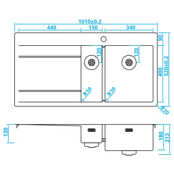 Evier 1 1/2 bassin Caressi CAPP1534ABR detail 1