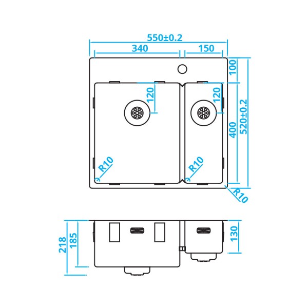 Evier 1 1/2 bassin Caressi CAPP3415KR10 detail 1