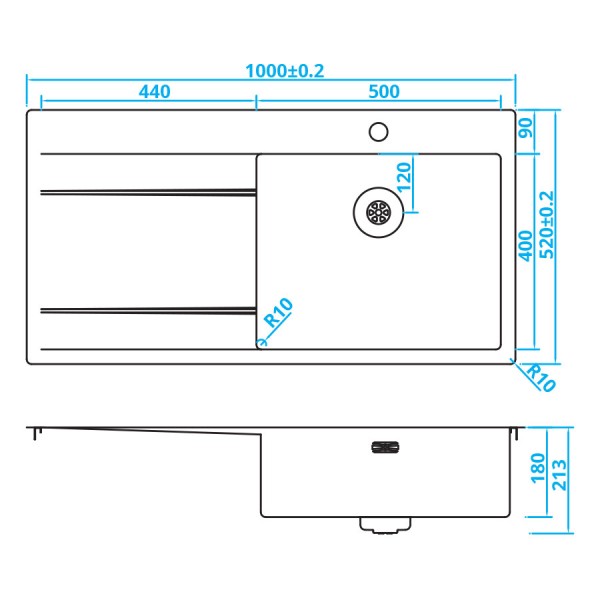 Enkele spoelbak Caressi CAPP50ABR detail 1