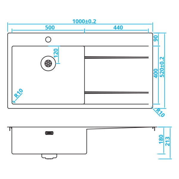 Enkele spoelbak Caressi CAPP50ABL detail 1