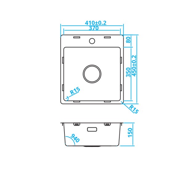Evier 1 bassin Caressi CABL37KR15 detail 1
