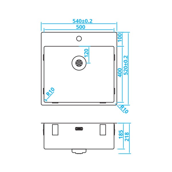 Enkele spoelbak Caressi CAPP50KR10 detail 1