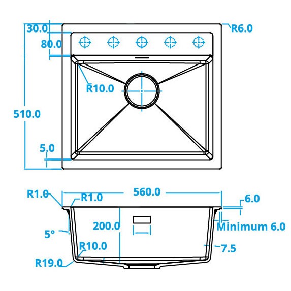 Evier 1 bassin Caressi CAGR50KRWH-TU detail 1