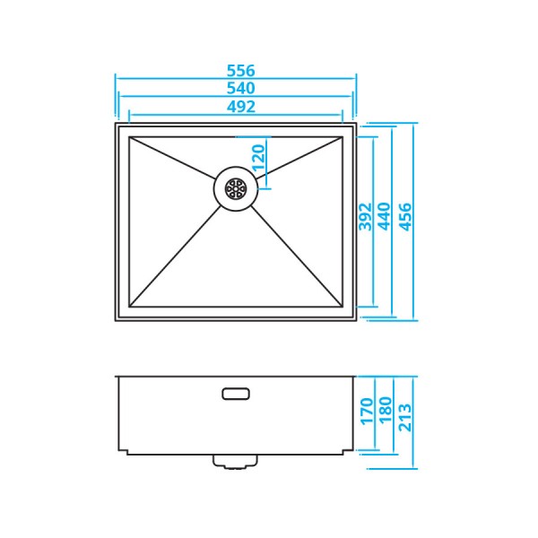 Enkele spoelbak Caressi CAPP50GRA detail 1