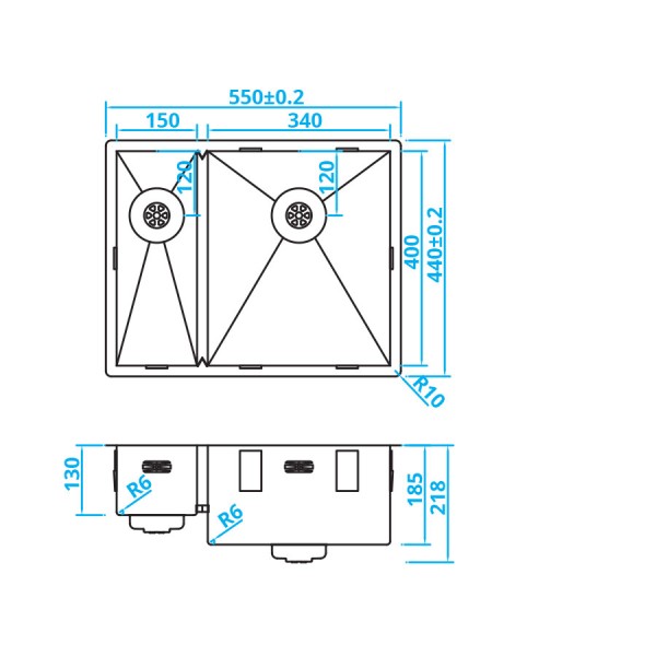 Evier 1 1/2 bassin Caressi CAPP1534R6R0 detail 1