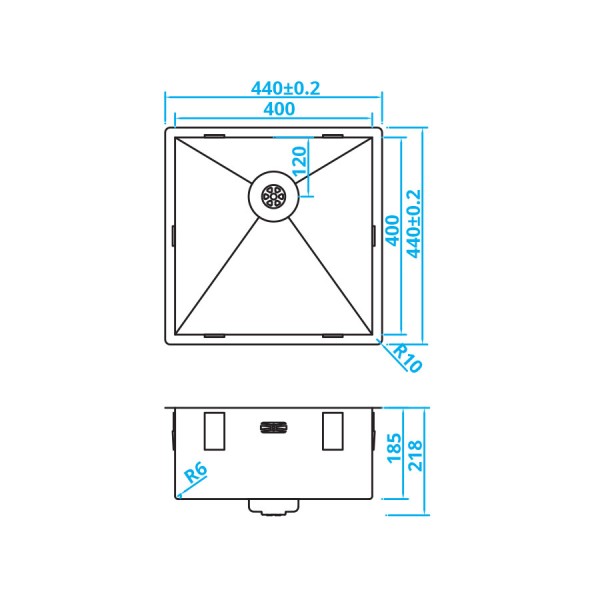 Enkele spoelbak Caressi CAPP40R6R0 detail 1