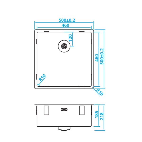 Enkele spoelbak Caressi CAPP46D46R10 detail 1