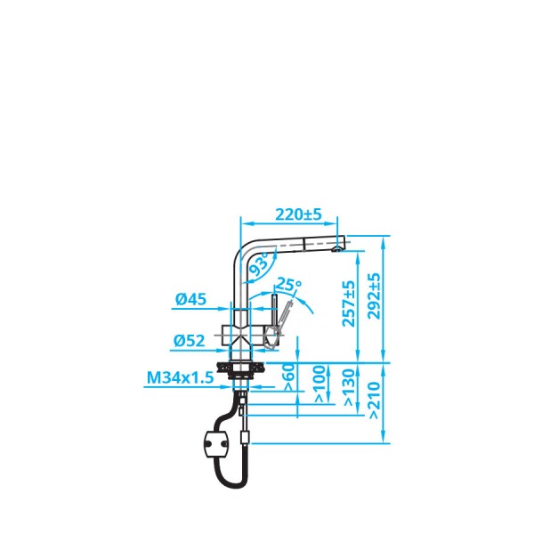 Eéngreepskraan Caressi CA108BKUECO detail 1