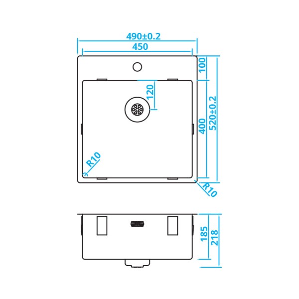 Enkele spoelbak Caressi CAPP45KR10 detail 1