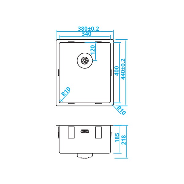 Enkele spoelbak Caressi CAPP34R10 detail 1