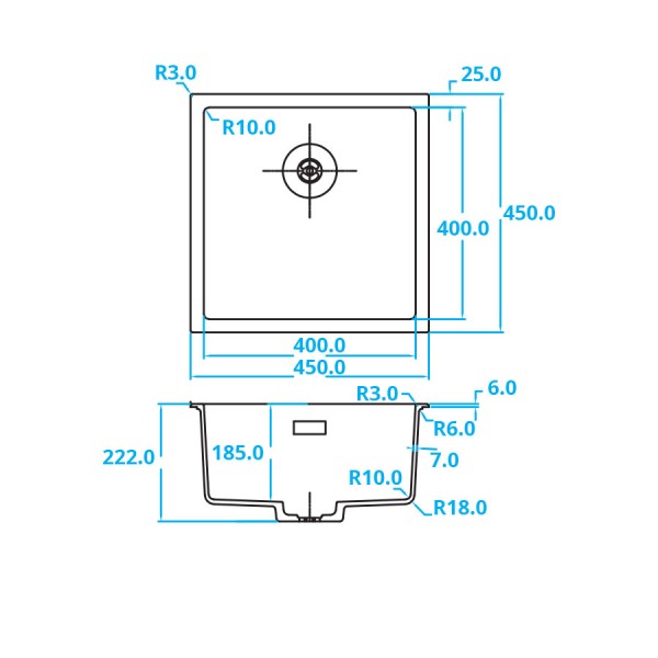 Enkele spoelbak Caressi CAGRPP40BK-TU detail 1