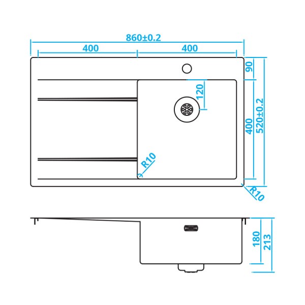Enkele spoelbak Caressi CAPP40ABR detail 1