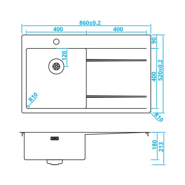 Evier 1 bassin Caressi CAPP40ABL detail 1