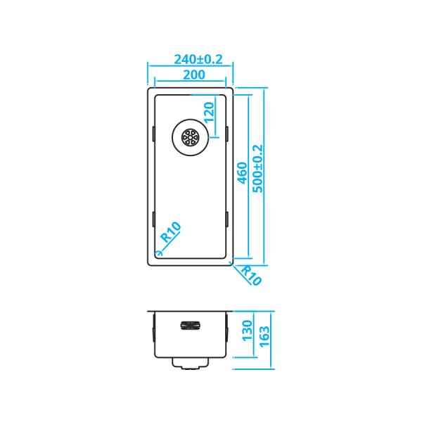 Enkele spoelbak Caressi CAPP20D46R10 detail 1