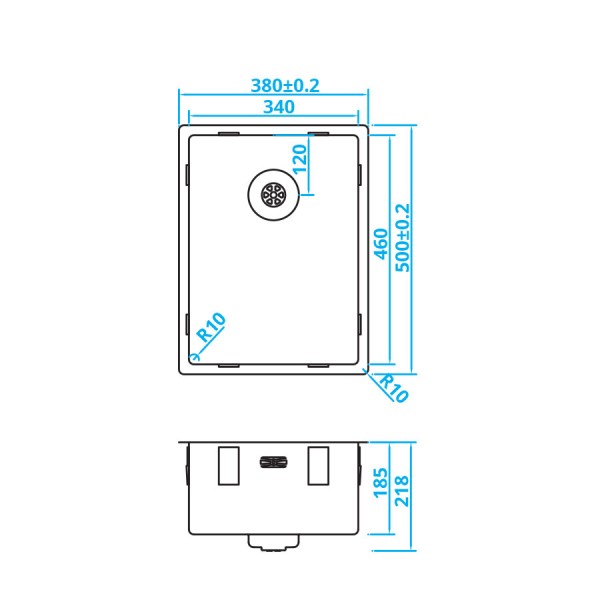 Enkele spoelbak Caressi CAPP34D46R10 detail 1