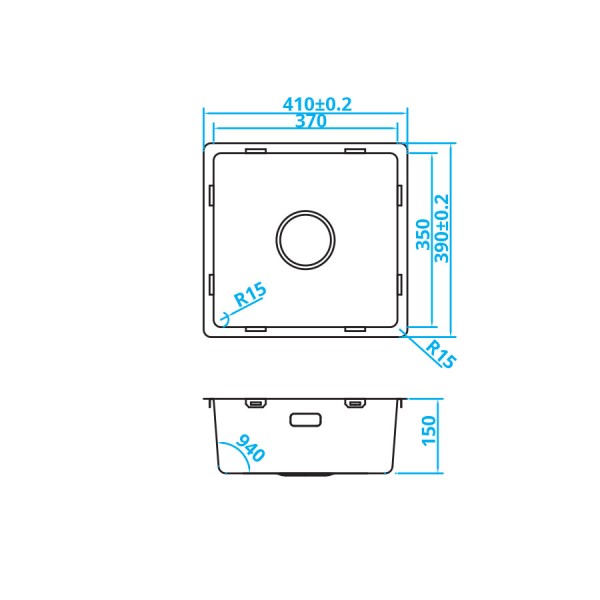 Evier 1 bassin Caressi CABL37R15 detail 1
