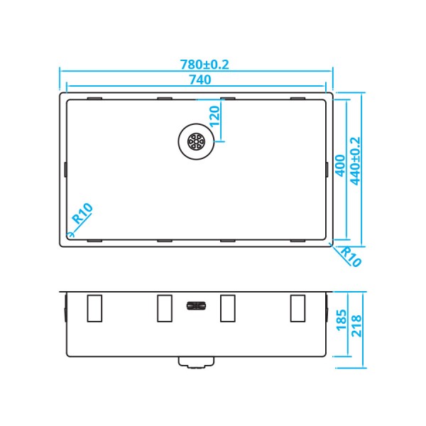 Evier 1 bassin Caressi CAPP74R10 detail 1