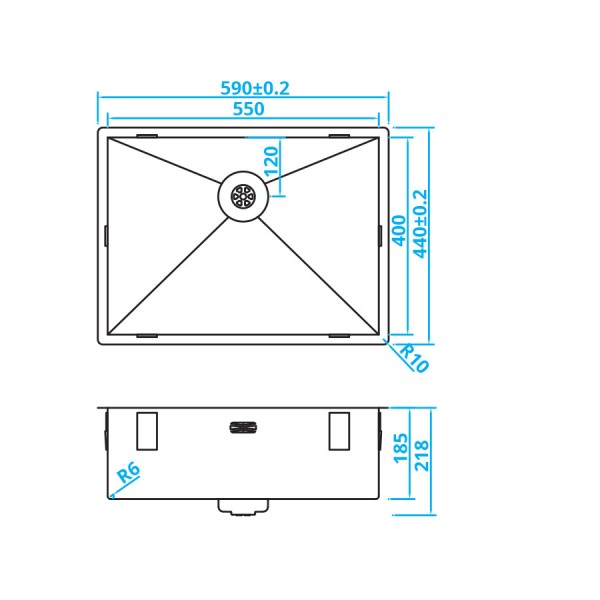 Enkele spoelbak Caressi CAPP55R6R0 detail 1