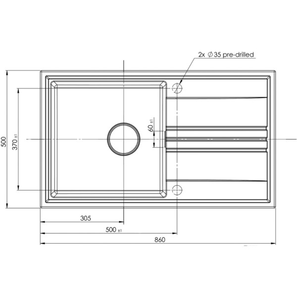 Evier 1 bassin Caressi CAGR40AGR-TU detail 1