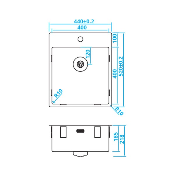 Evier 1 bassin Caressi CAPP40KR10 detail 1