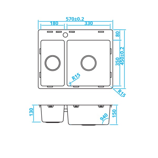 Evier 1 1/2 bassin Caressi CABL1833KR15 detail 1
