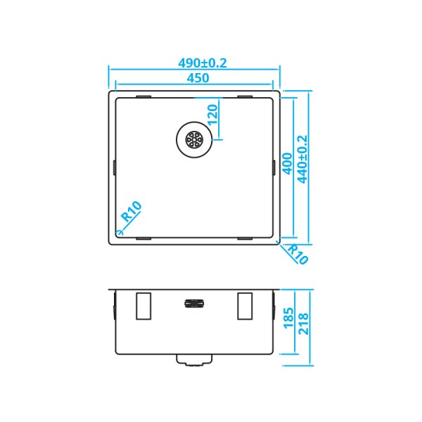 Enkele spoelbak Caressi CAPP45R10 detail 1