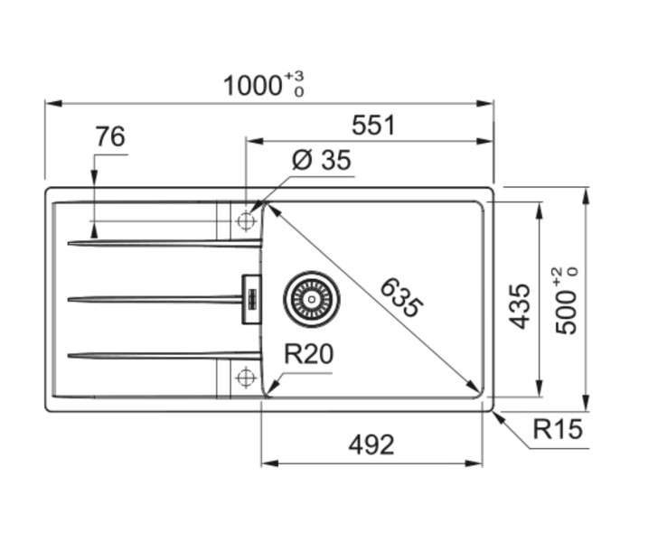Enkele spoelbak Franke CNG611XLMW1 detail 2