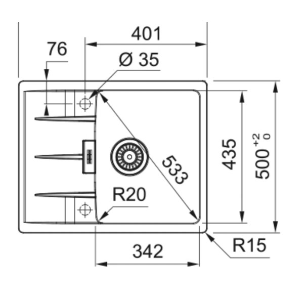 Enkele spoelbak Franke CNG61162MB1 detail 2