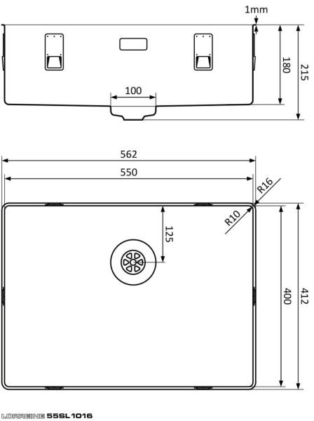 Enkele spoelbak Lorreine 55SL1016 detail 1