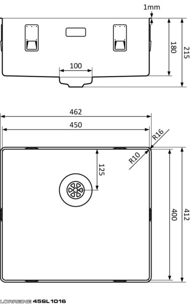 Enkele spoelbak Lorreine 45SL1016 detail 1