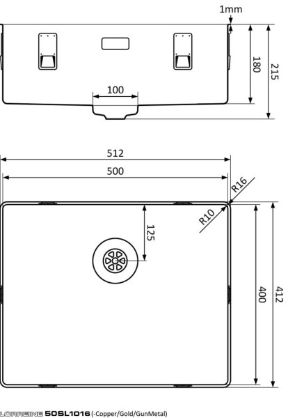 Enkele spoelbak Lorreine 50SL1016-COPPER detail 1