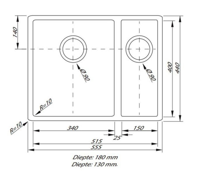 Anderhalve spoelbak Lorreine 3415R detail 1