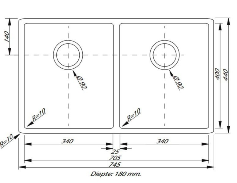 Evier 2 bassins Lorreine 3434R detail 1
